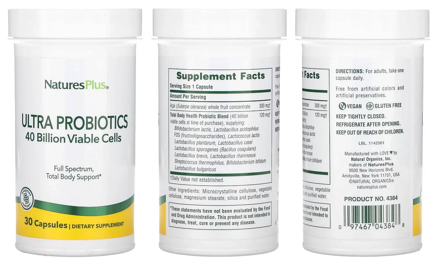 NaturesPlus, Ultra Probiotics packaging