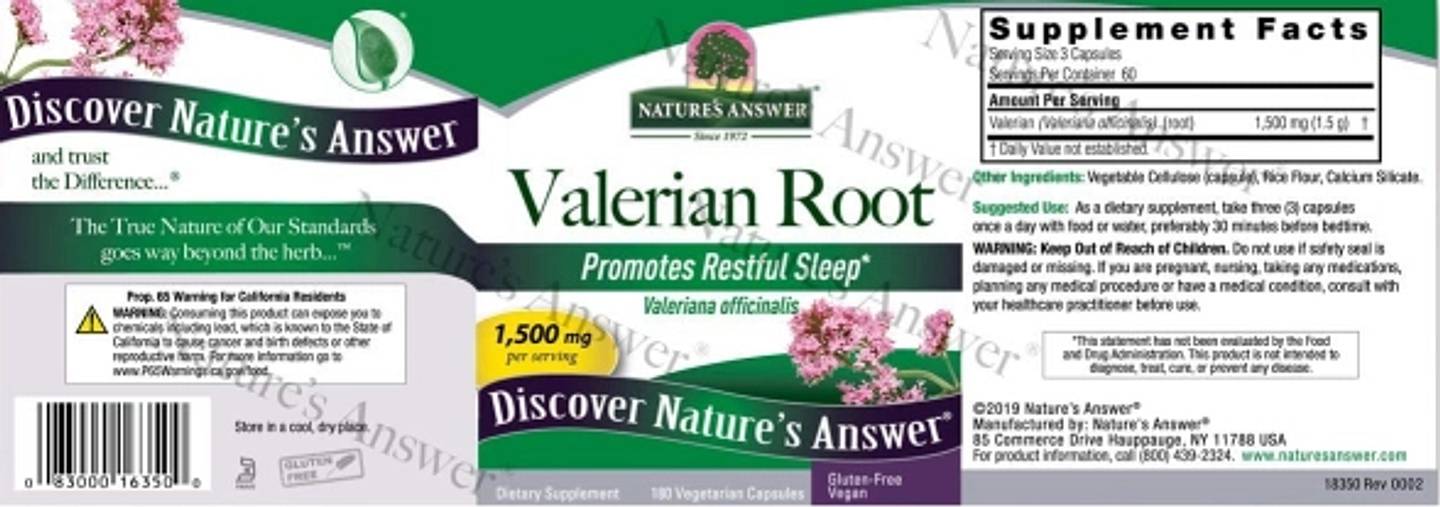 Nature's Answer, Valerian Root label