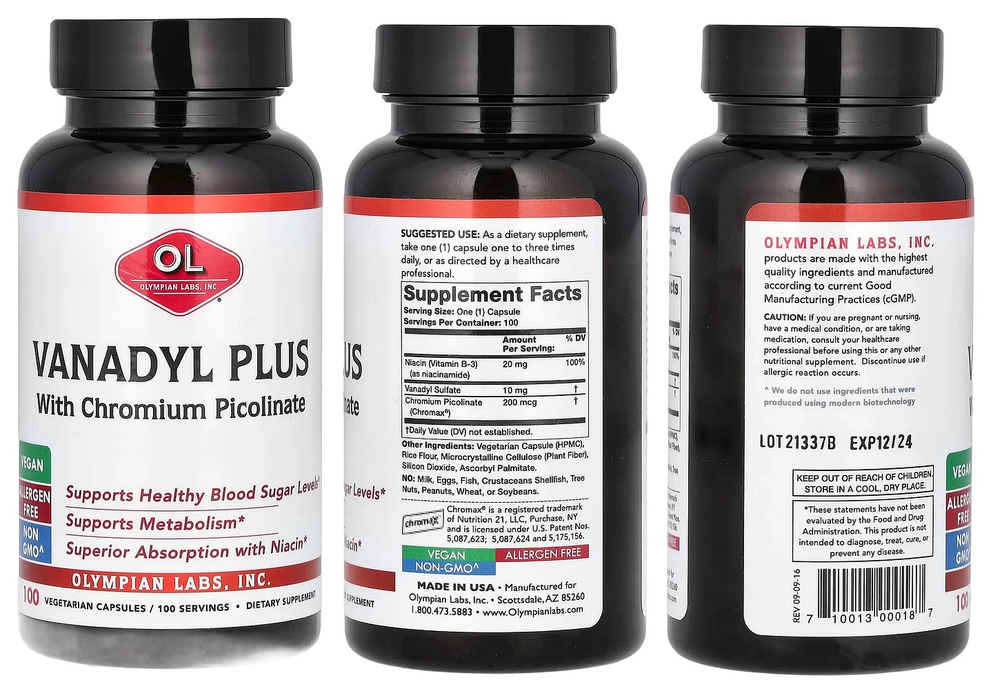 Olympian Labs, Vanadyl Plus with Chromium Picolinate packaging