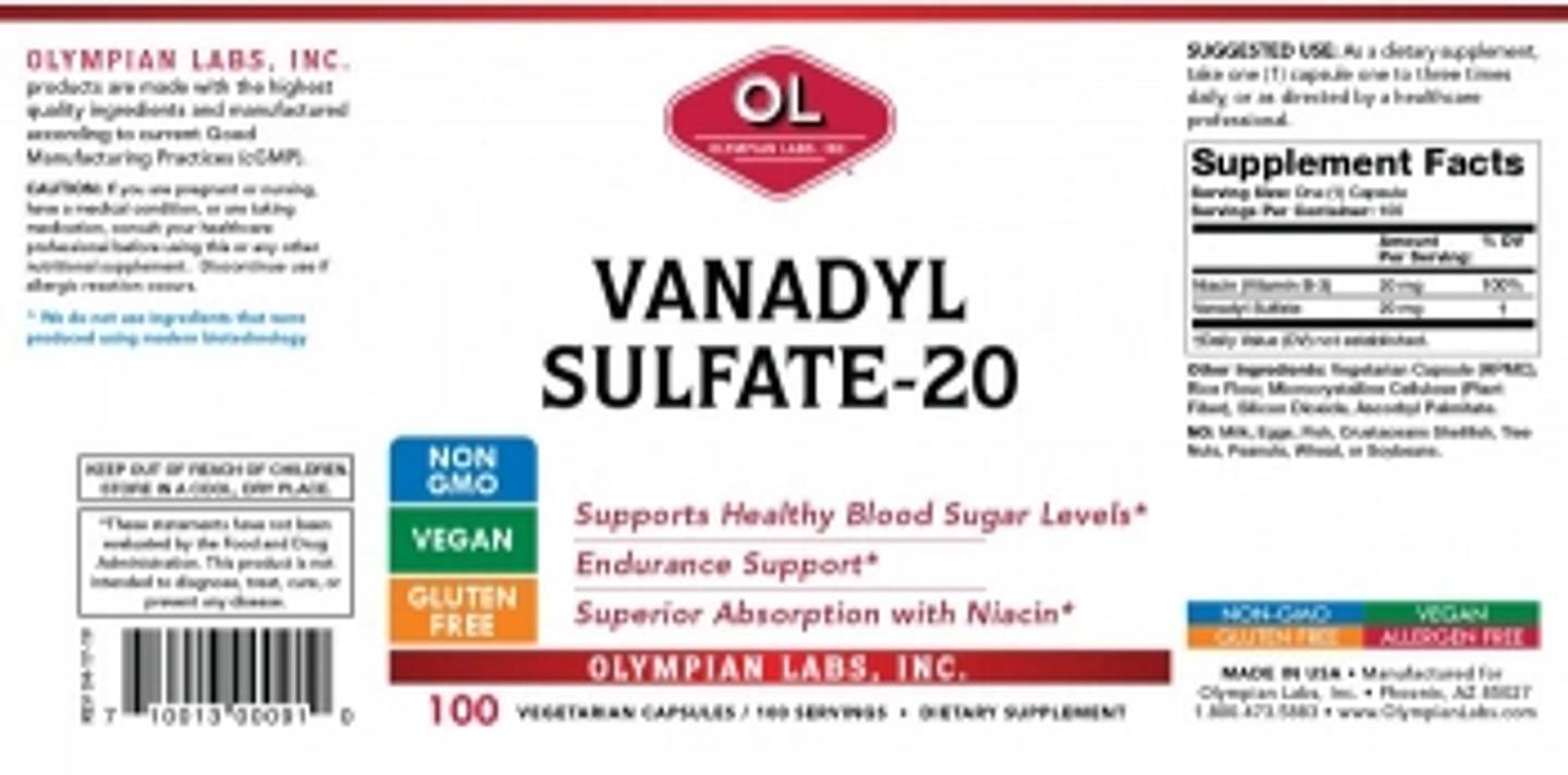 Olympian Labs, Vanadyl Sulfate-20 label