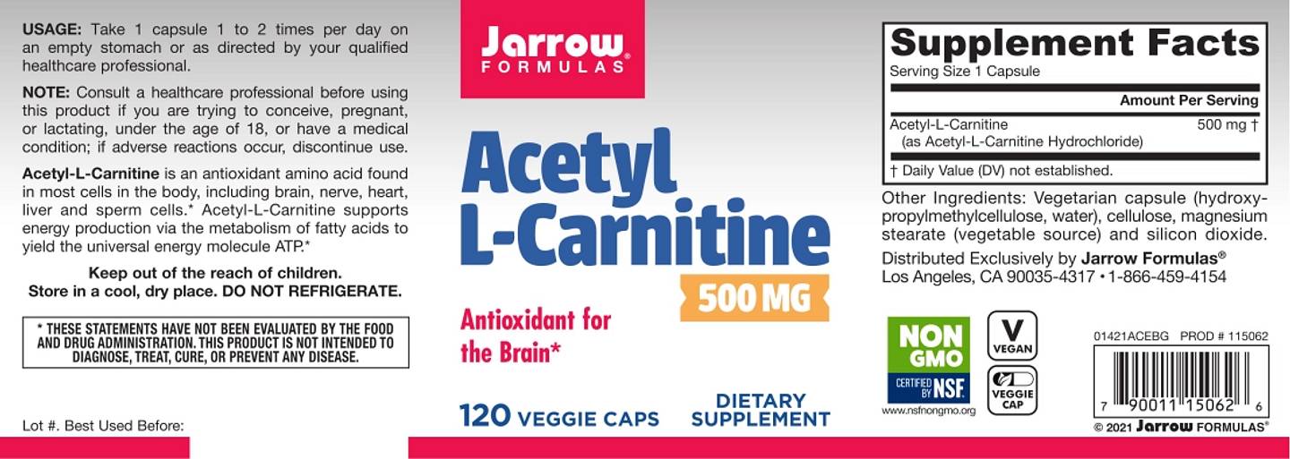 Jarrow Formulas, Vegan Acetyl L-Carnitine label