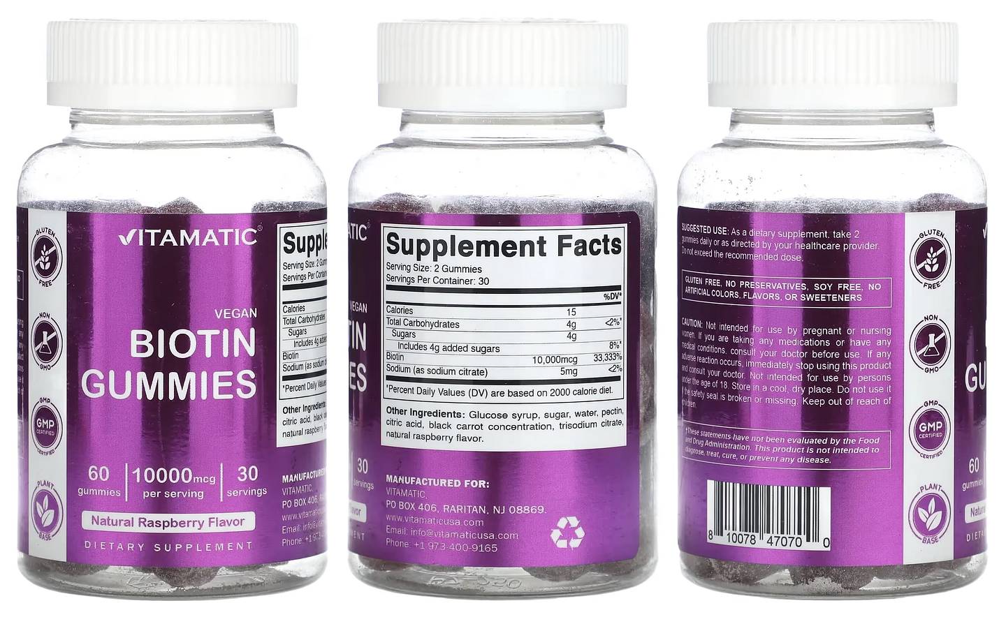 Vitamatic, Vegan Biotin Gummies packaging