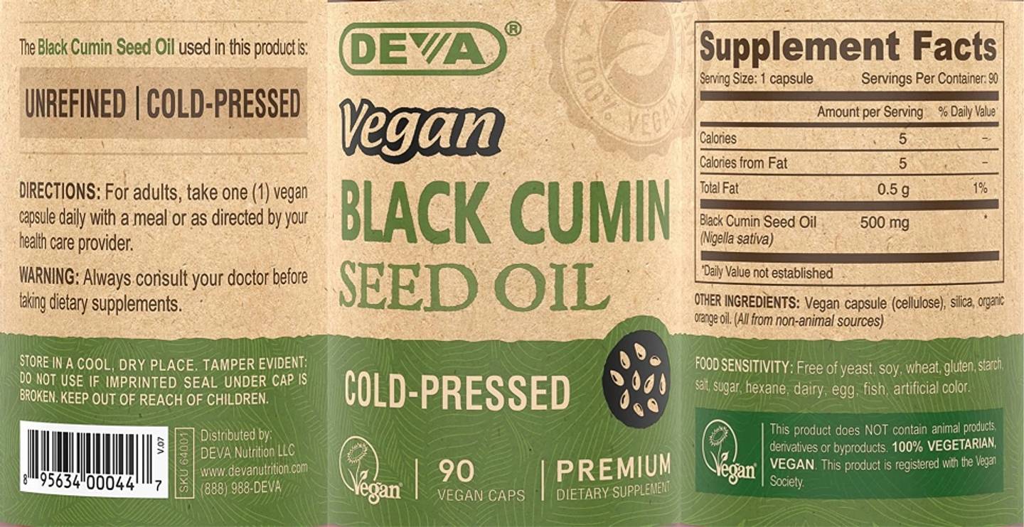 Deva, Vegan Black Cumin Seed Oil label