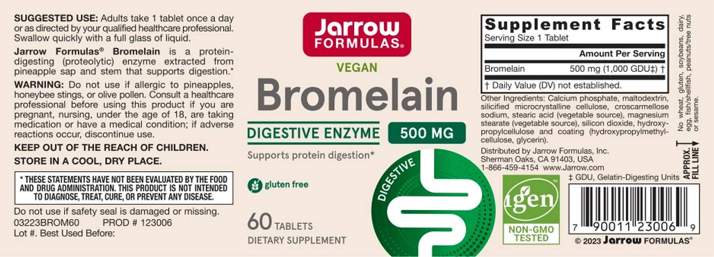 Jarrow Formulas, Vegan Bromelain label