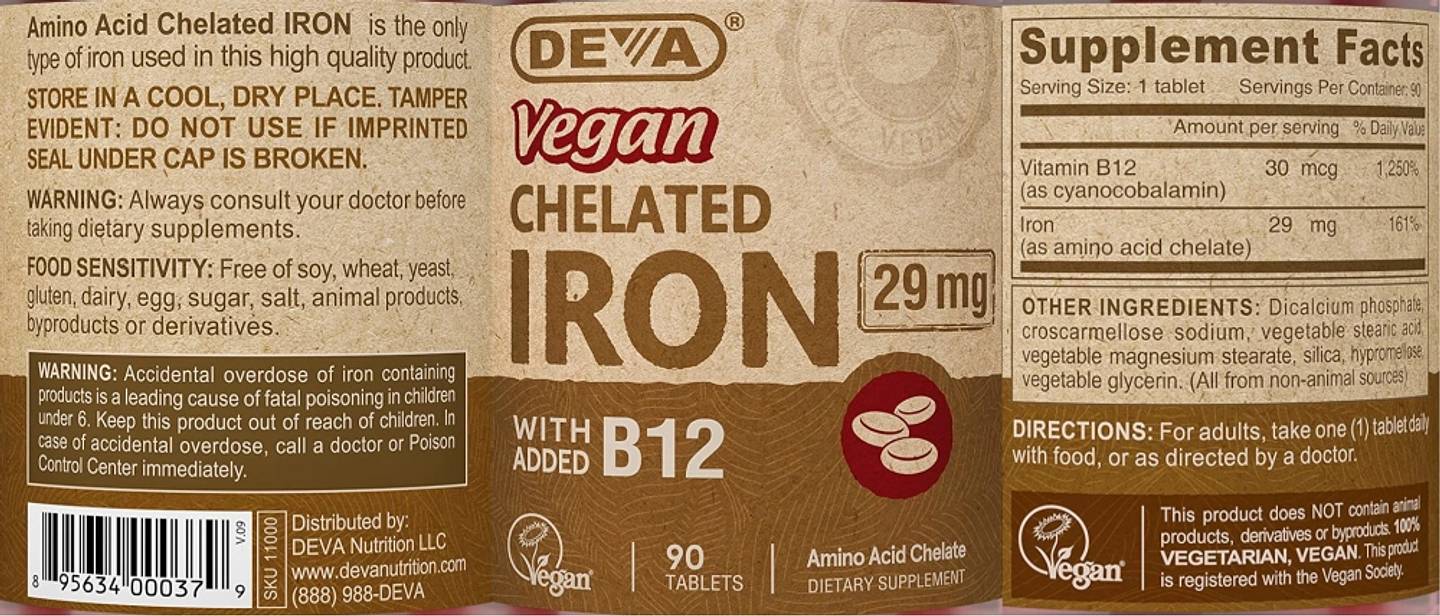 Deva, Vegan, Chelated Iron, 29 mg label