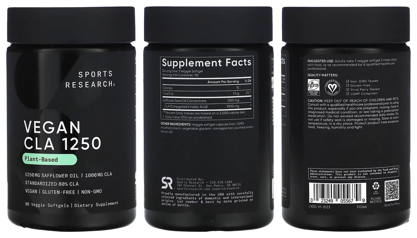 Sports Research, Vegan CLA 1250 packaging