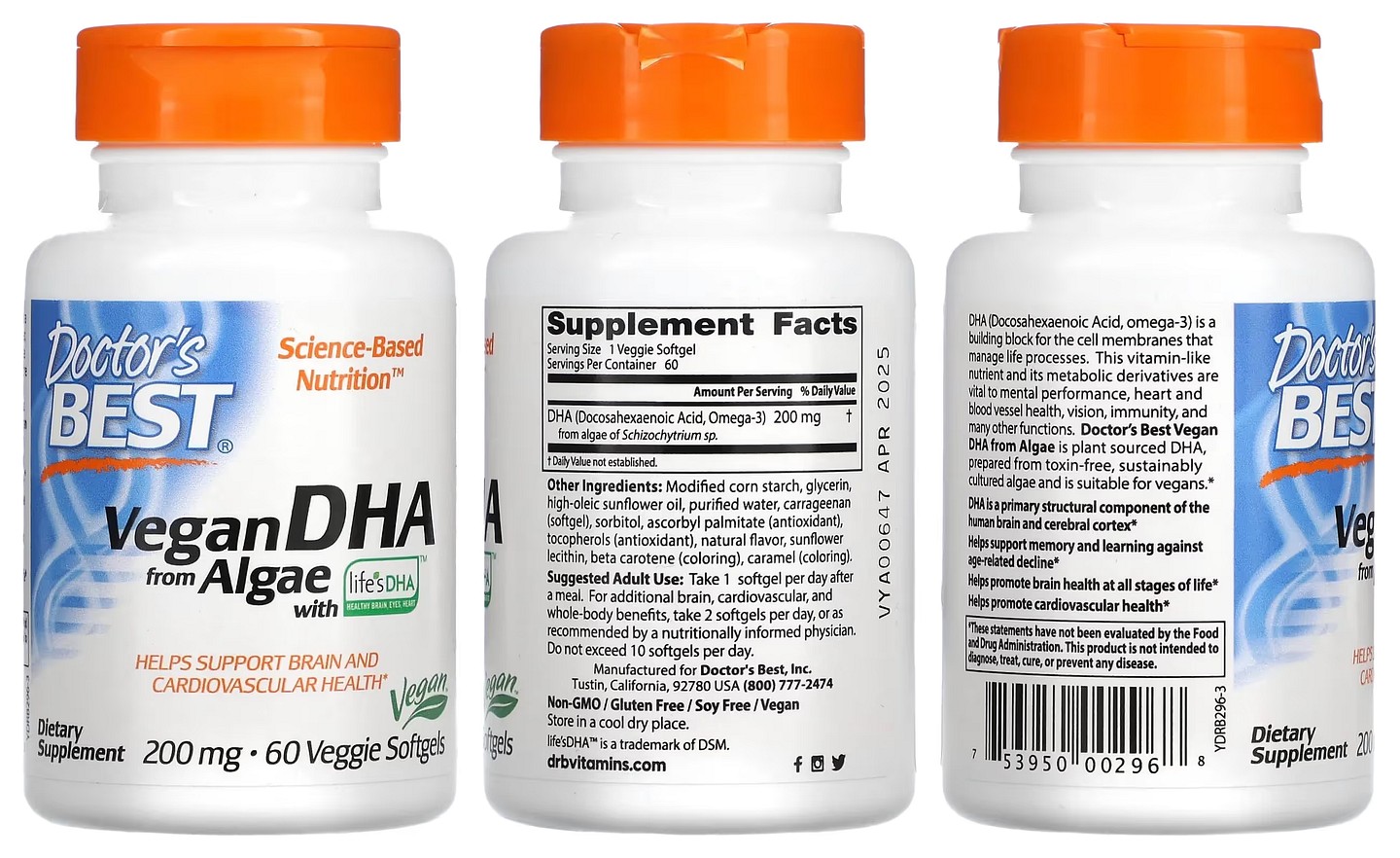 Doctor's Best, Vegan DHA from Algae with Life's DHA packaging