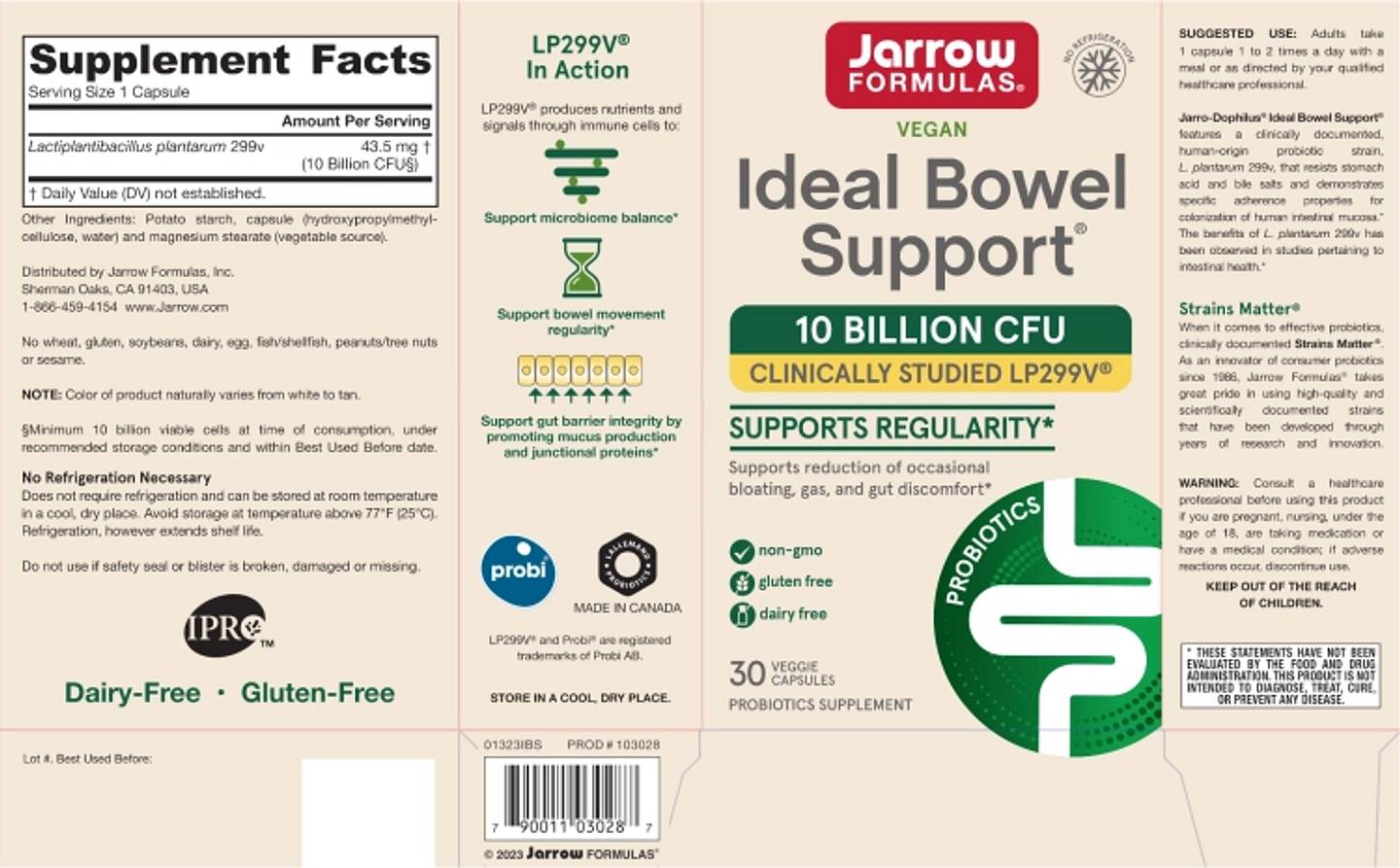 Jarrow Formulas, Vegan Ideal Bowel Support label