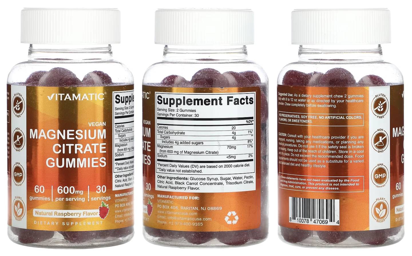 Vitamatic, Vegan Magnesium Citrate Gummies packaging