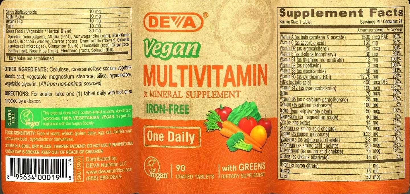 Deva, Vegan Multivitamin & Mineral Supplement with Greens label