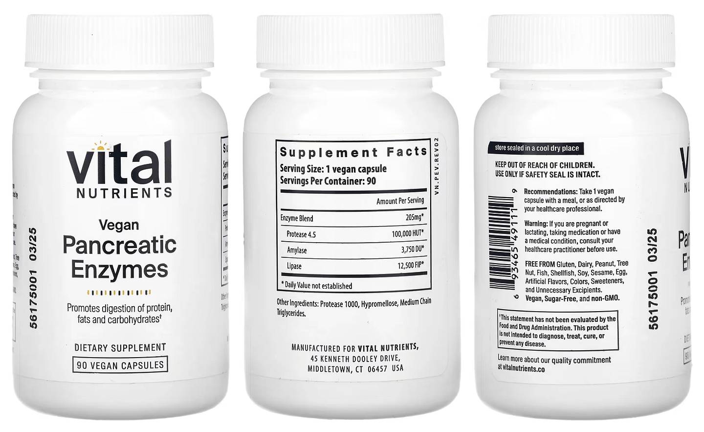 Vital Nutrients, Vegan Pancreatic Enzymes packaging