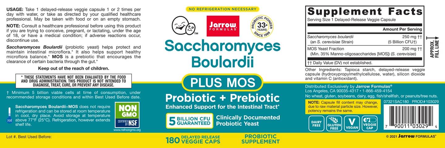 Jarrow Formulas, Vegan Saccharomyces Boulardii + MOS label