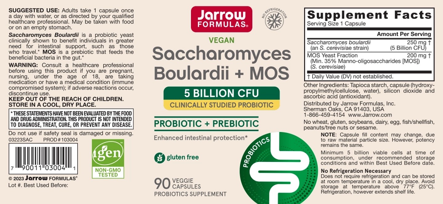 Jarrow Formulas, Vegan Saccharomyces Boulardii + MOS label
