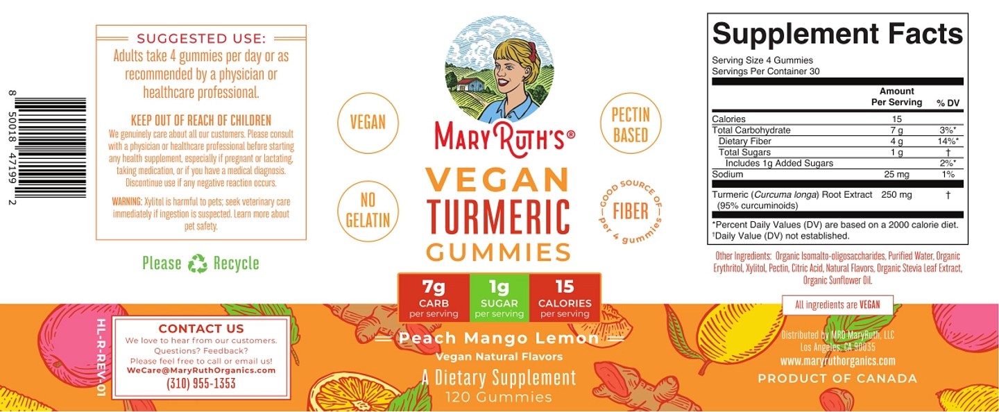 MaryRuth Organics, Vegan Turmeric Gummies label