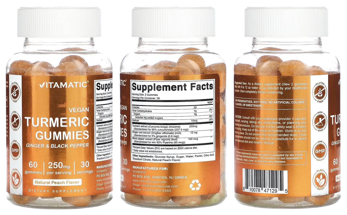 Vitamatic, Vegan Turmeric Gummies packaging