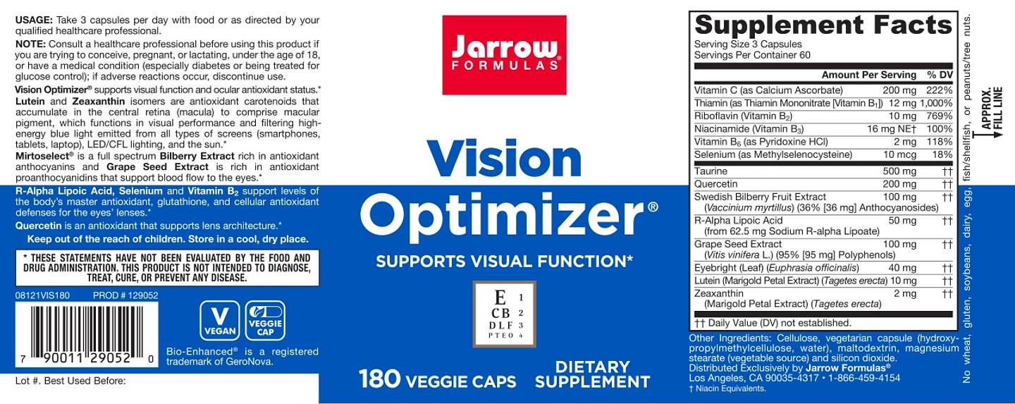 Jarrow Formulas, Vegan Vision Optimizer label