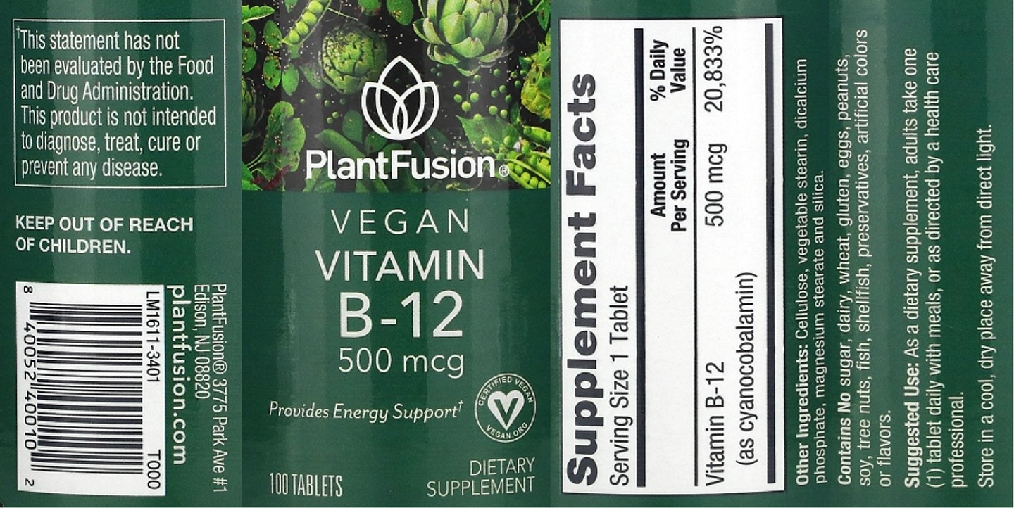 PlantFusion, Vegan Vitamin B-12 label