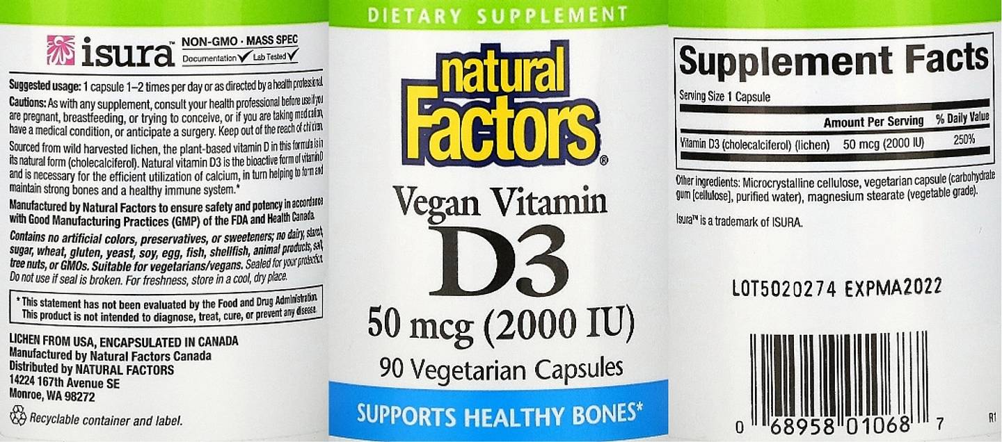 Natural Factors, Vegan Vitamin D3 label