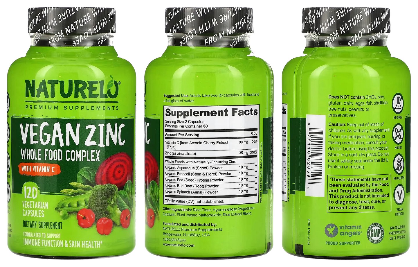 NATURELO, Vegan Zinc with Vitamin C packaging
