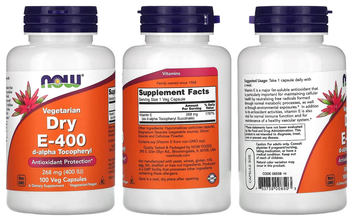 NOW Foods, Vegetarian Dry E-400 packaging