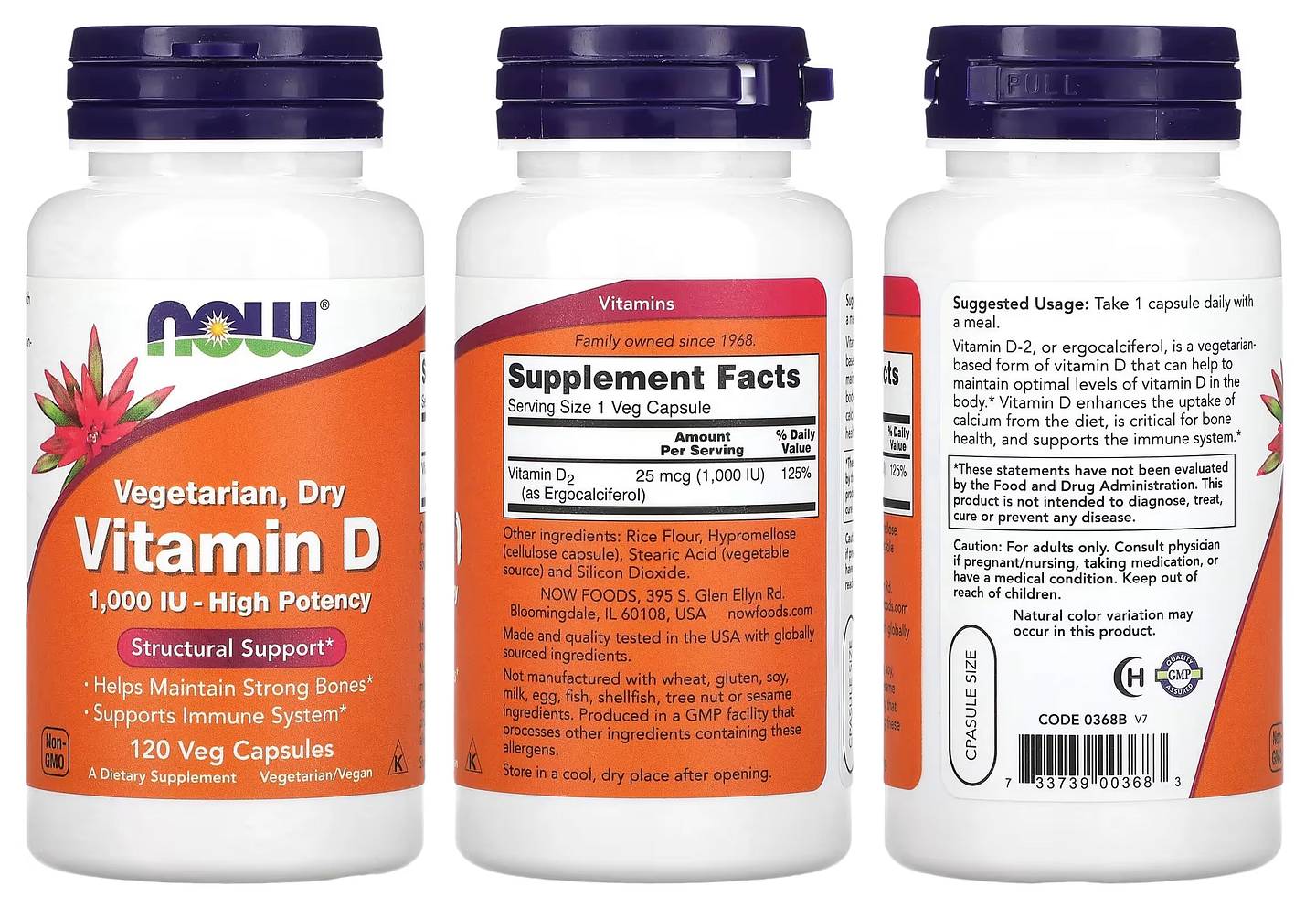 NOW Foods, Vegetarian Dry Vitamin D packaging