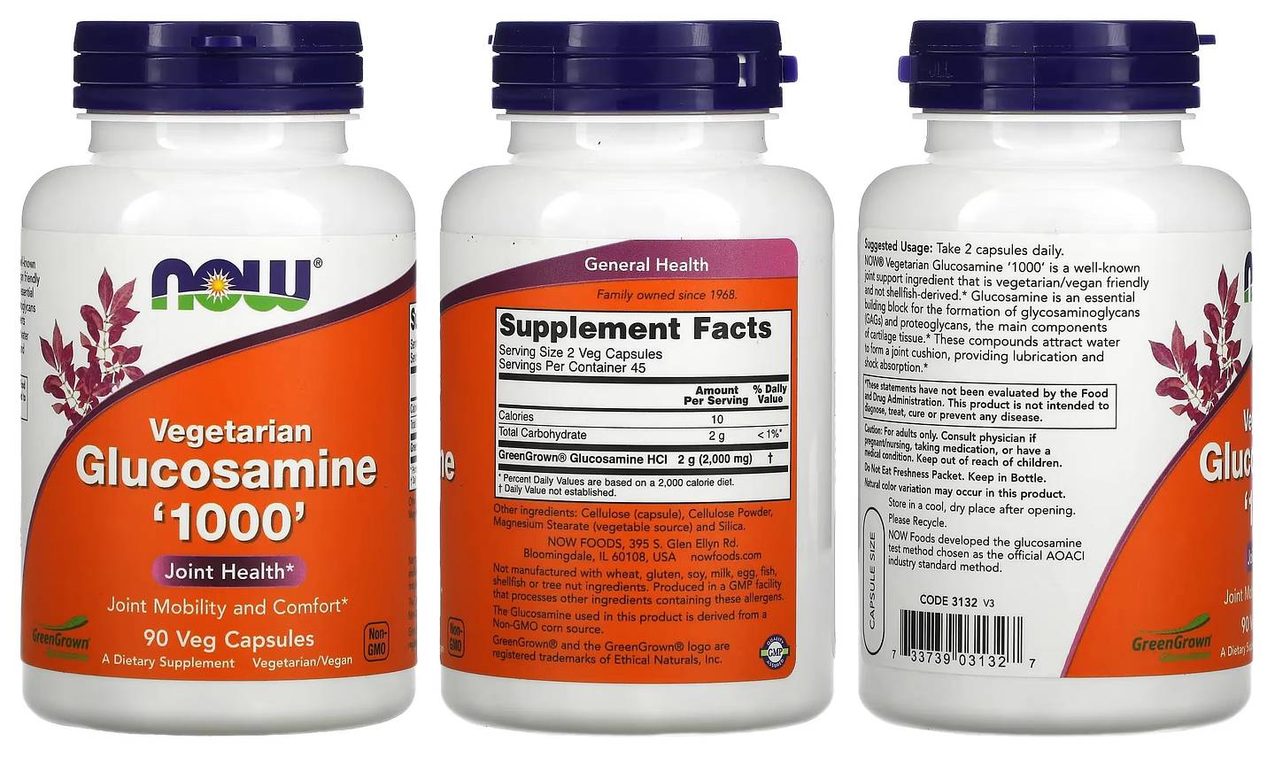 NOW Foods, Vegetarian Glucosamine '1000' packaging