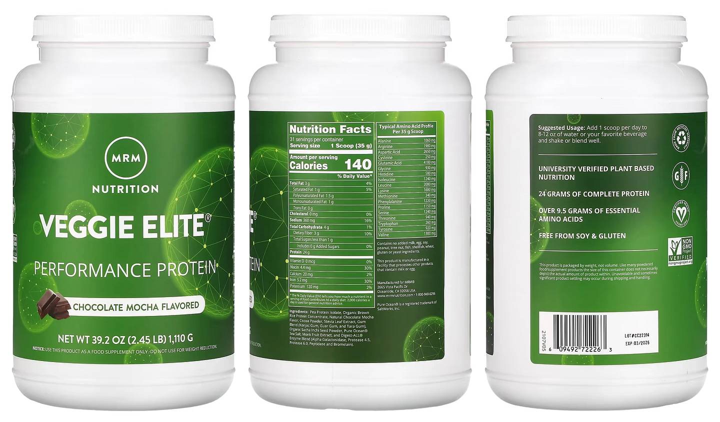 MRM Nutrition, Veggie Elite, Performance Protein, Chocolate Mocha packaging