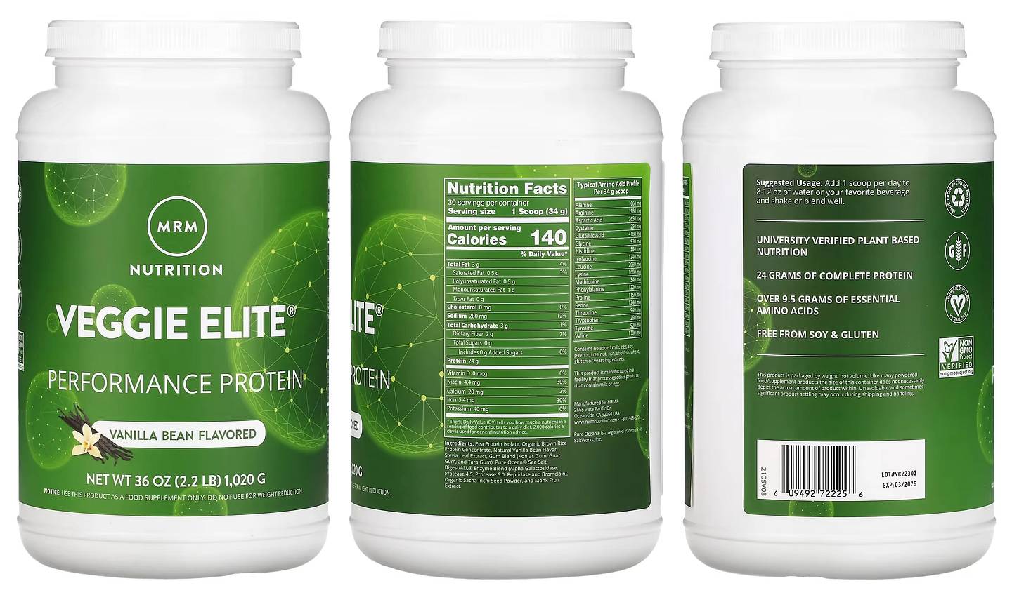 MRM Nutrition, Veggie Elite Performance Protein, Vanilla Bean packaging