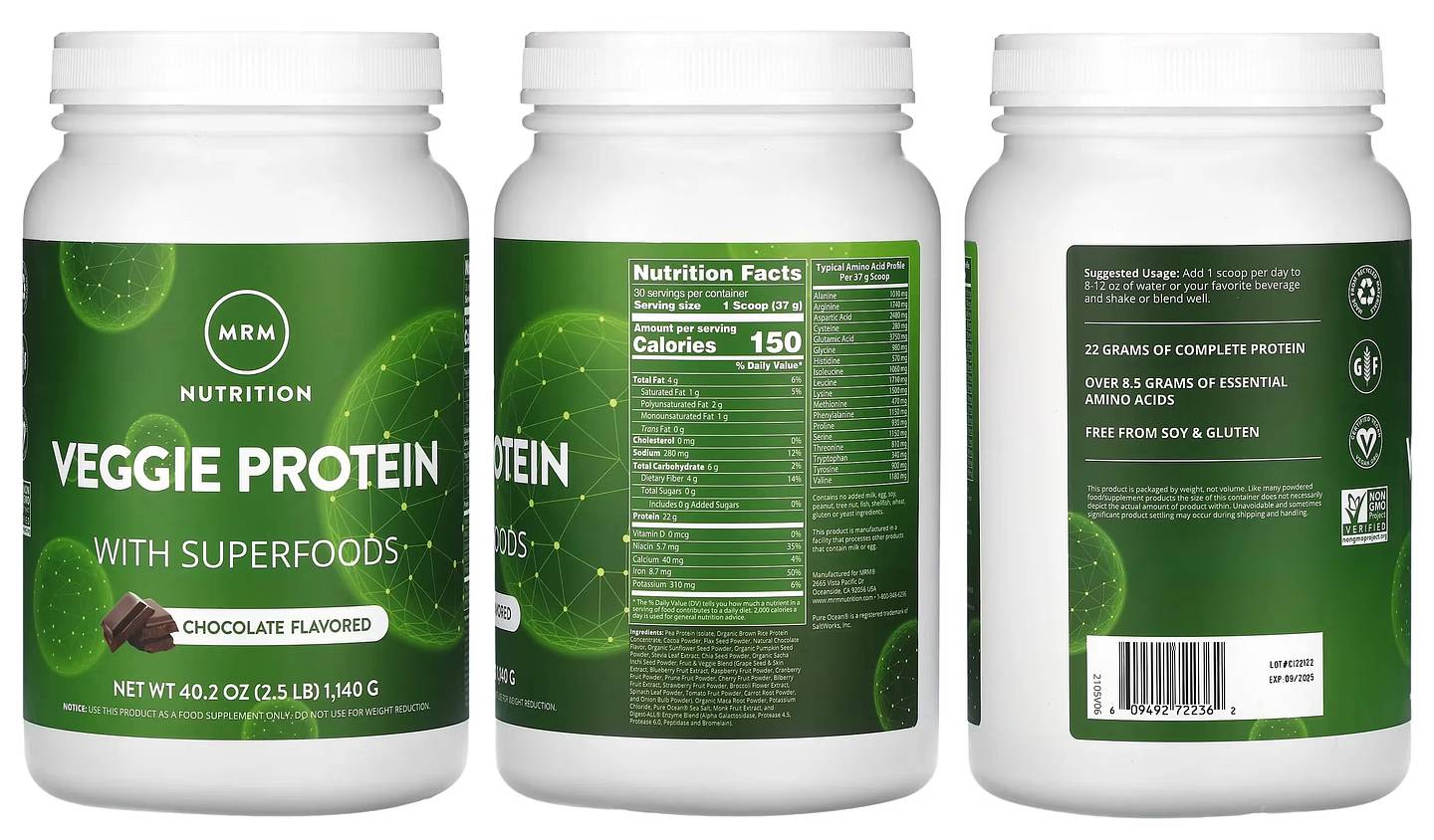 MRM Nutrition, Veggie Protein with Superfoods, Chocolate Flavored packaging