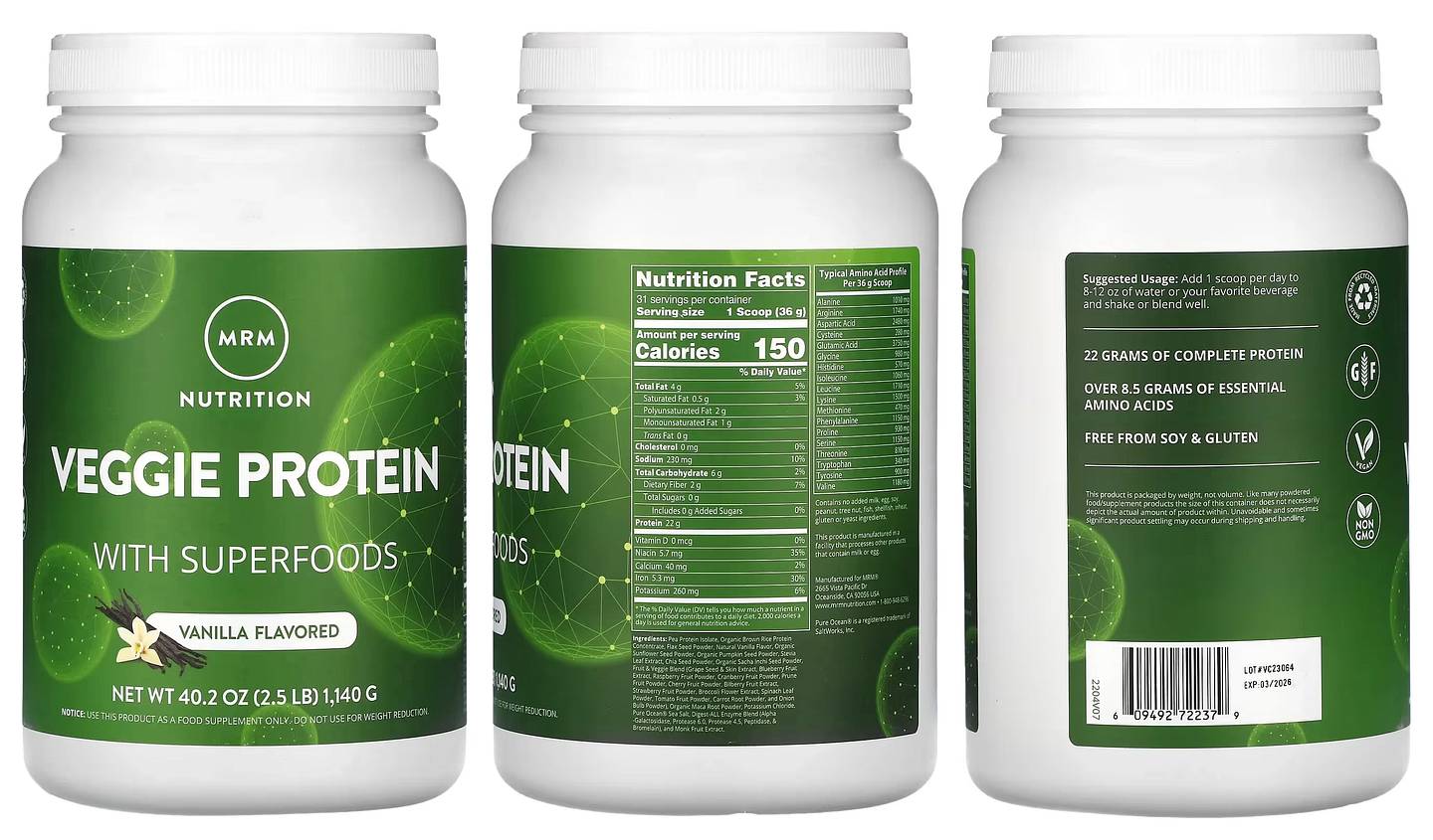 MRM Nutrition, Veggie Protein with Superfoods, Vanilla packaging