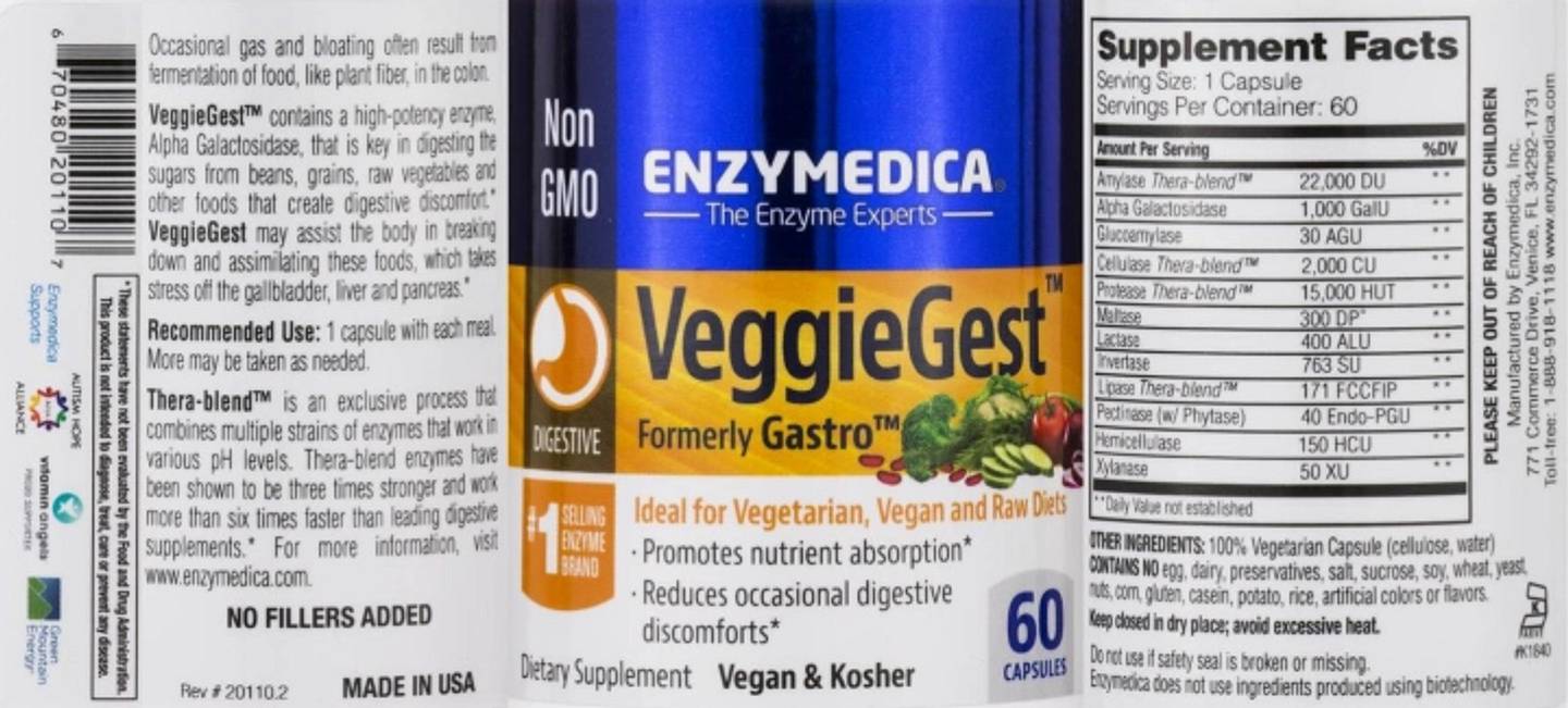 Enzymedica, VeggieGest label