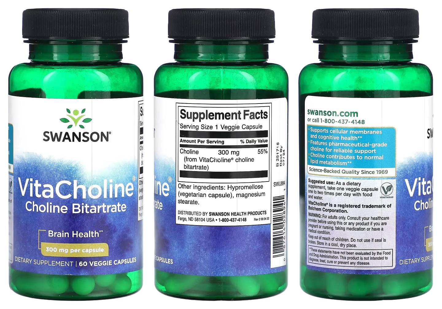 Swanson, VitaCholine Choline Bitartrate packaging