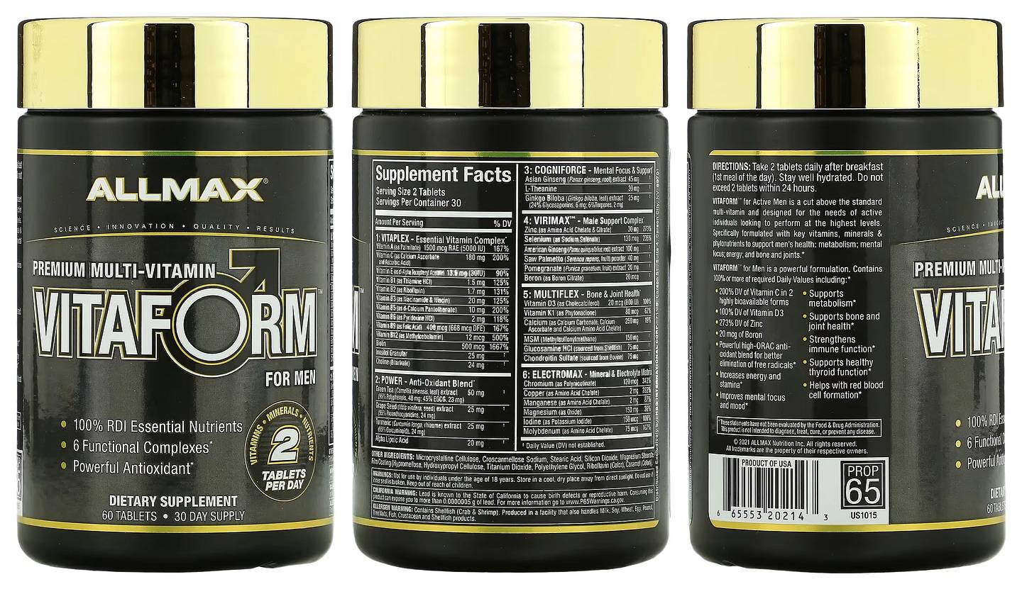 ALLMAX, Vitaform Premium Multi-Vitamin For Men packaging