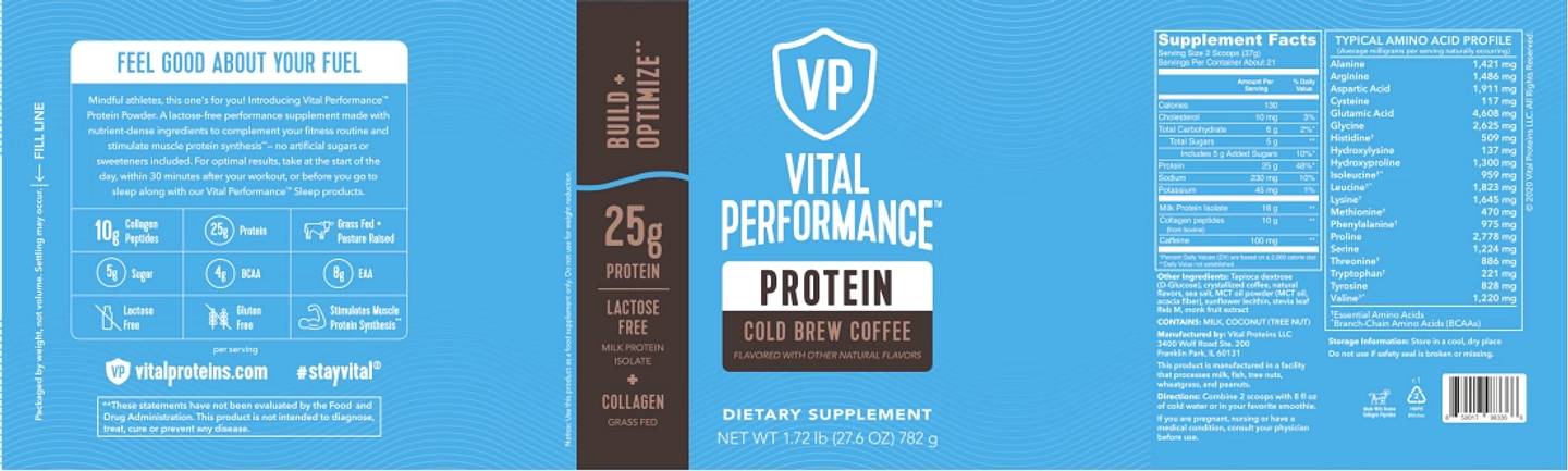 Vital Proteins, Vital Performance Protein, Cold Brew Coffee label