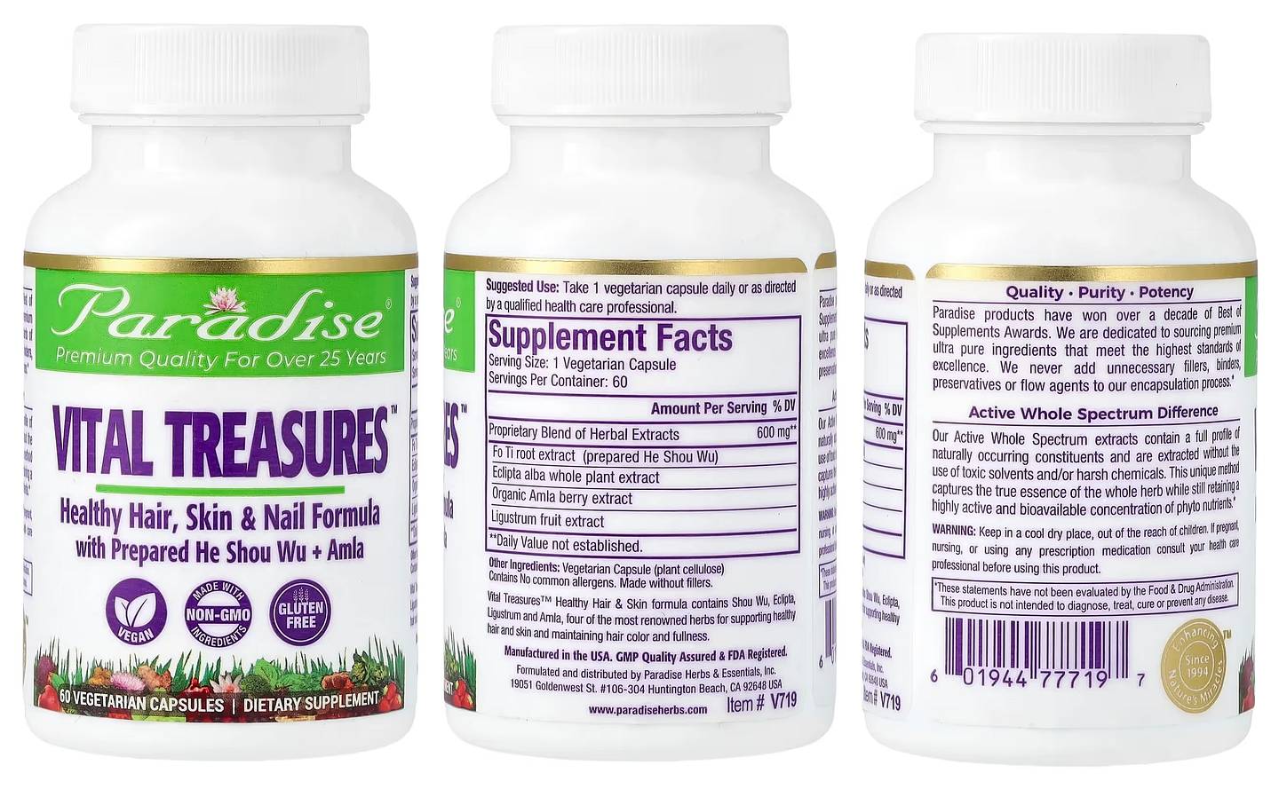 Paradise Herbs, Vital Treasures packaging