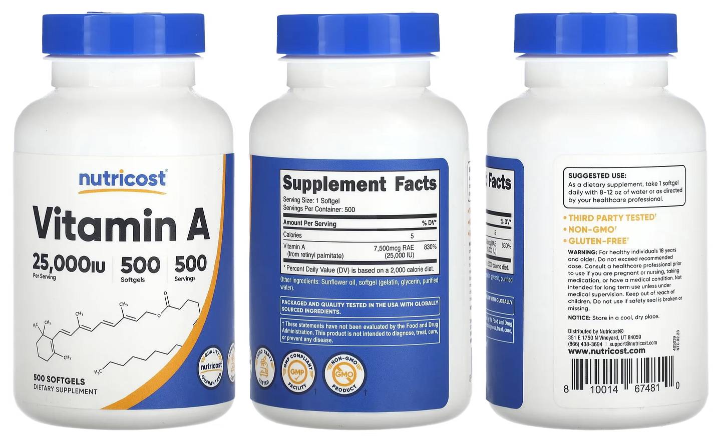 Nutricost, Vitamin A packaging