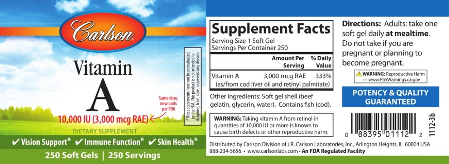 Carlson, Vitamin A label