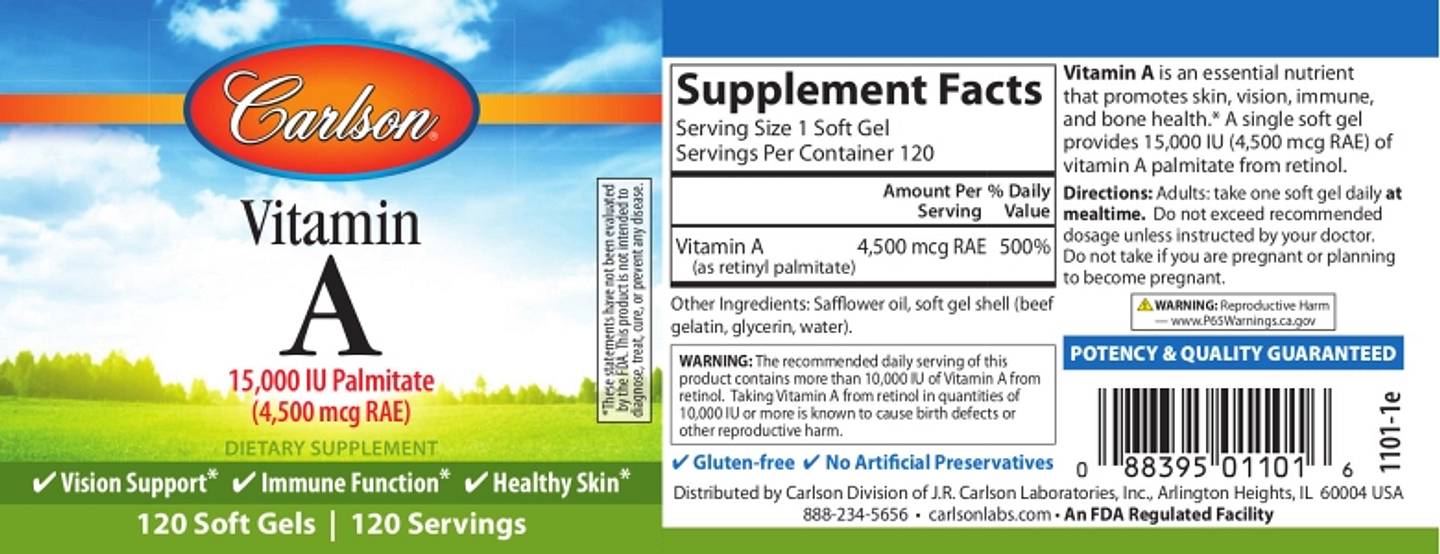 Carlson, Vitamin A label