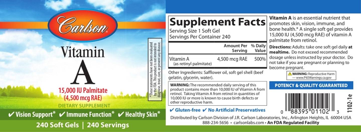 Carlson, Vitamin A label