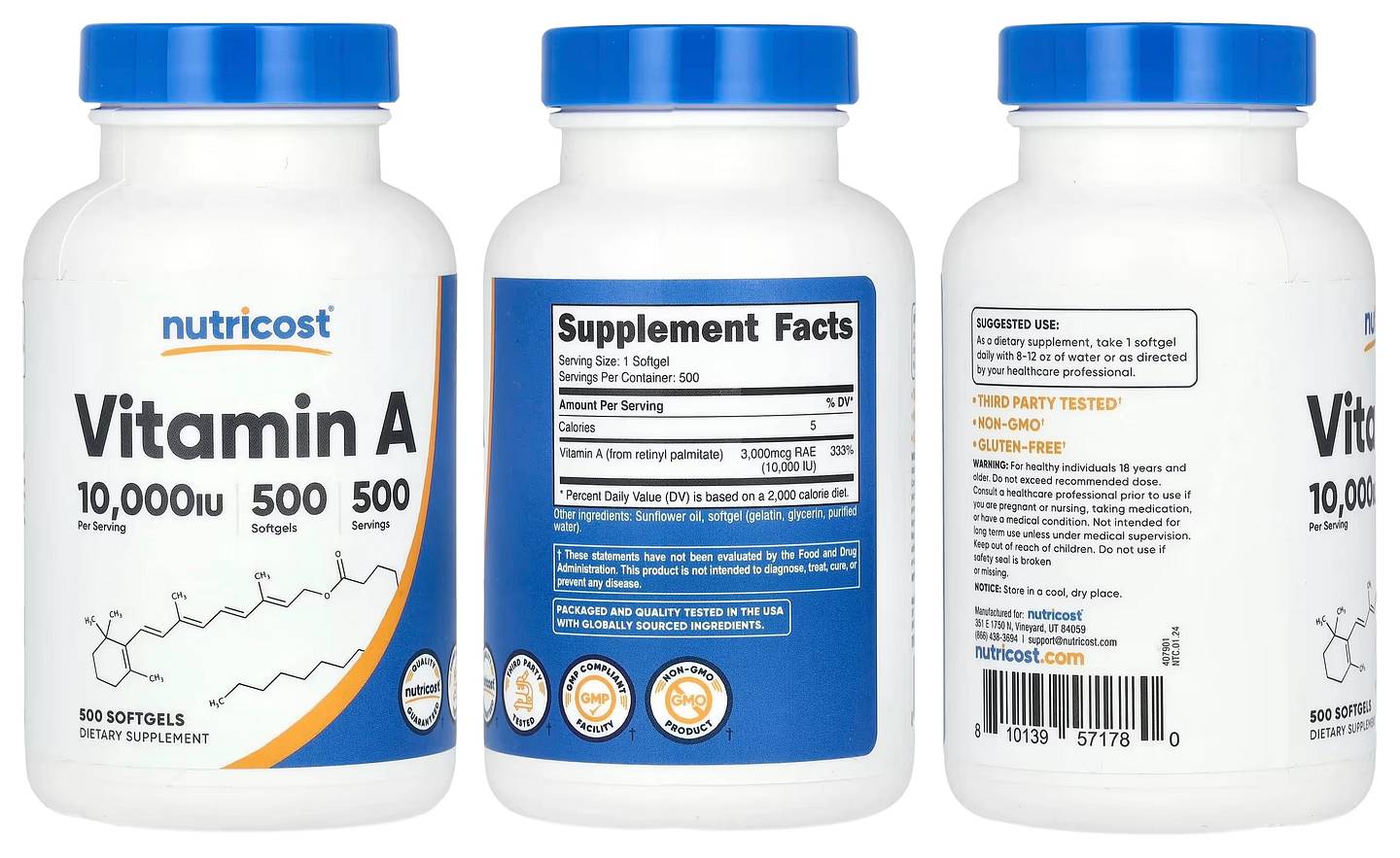 Nutricost, Vitamin A packaging