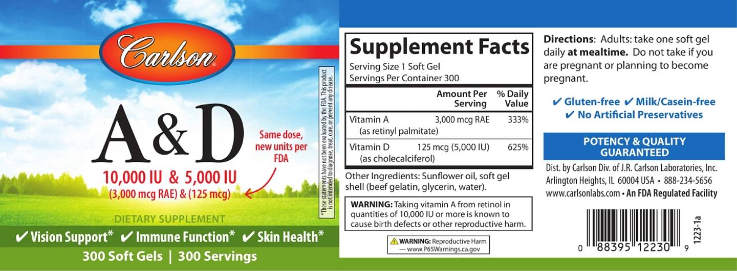 Carlson, Vitamin A & D label