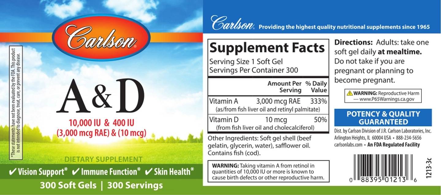 Carlson, Vitamin A & D label