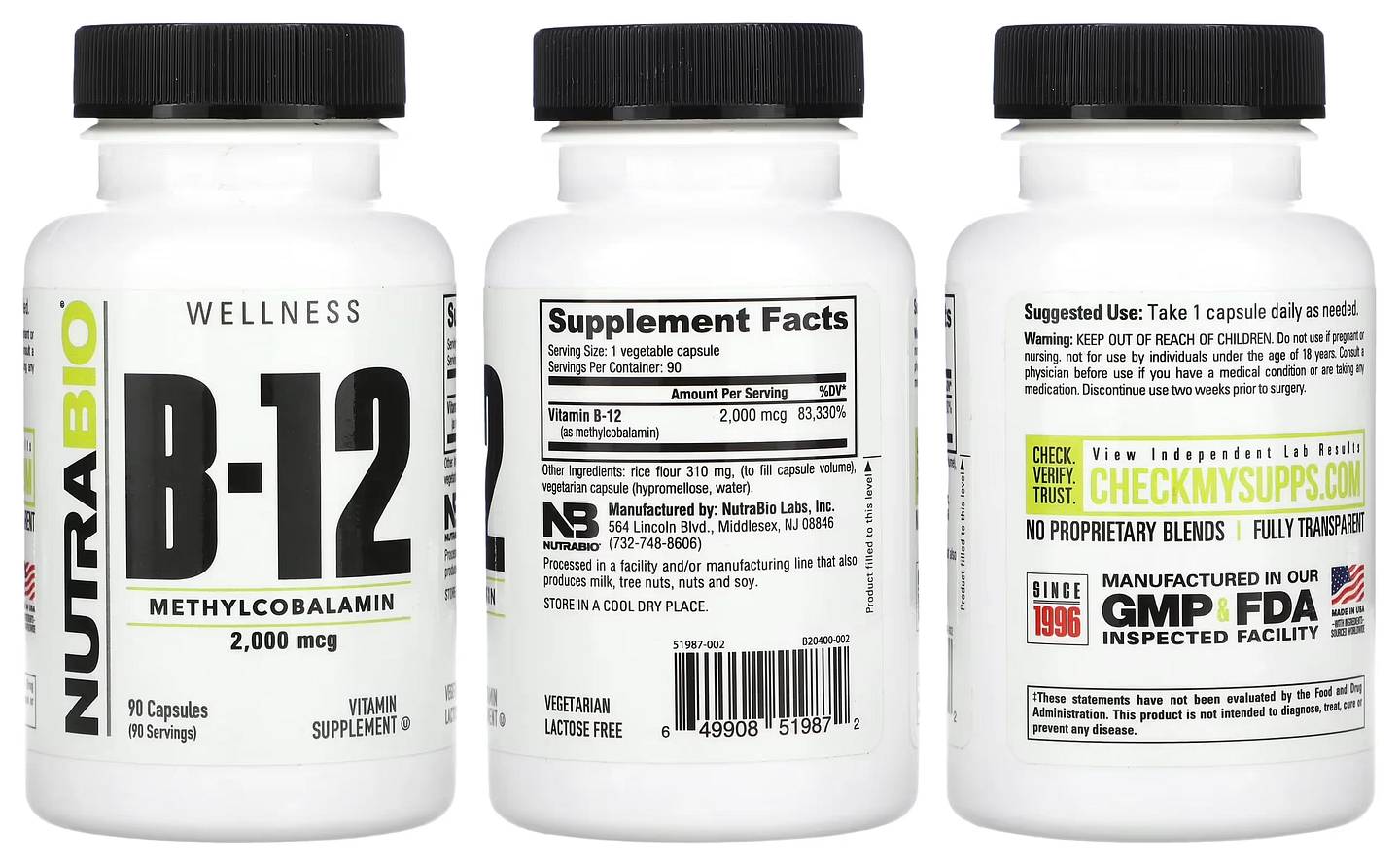 NutraBio, Vitamin B-12 packaging