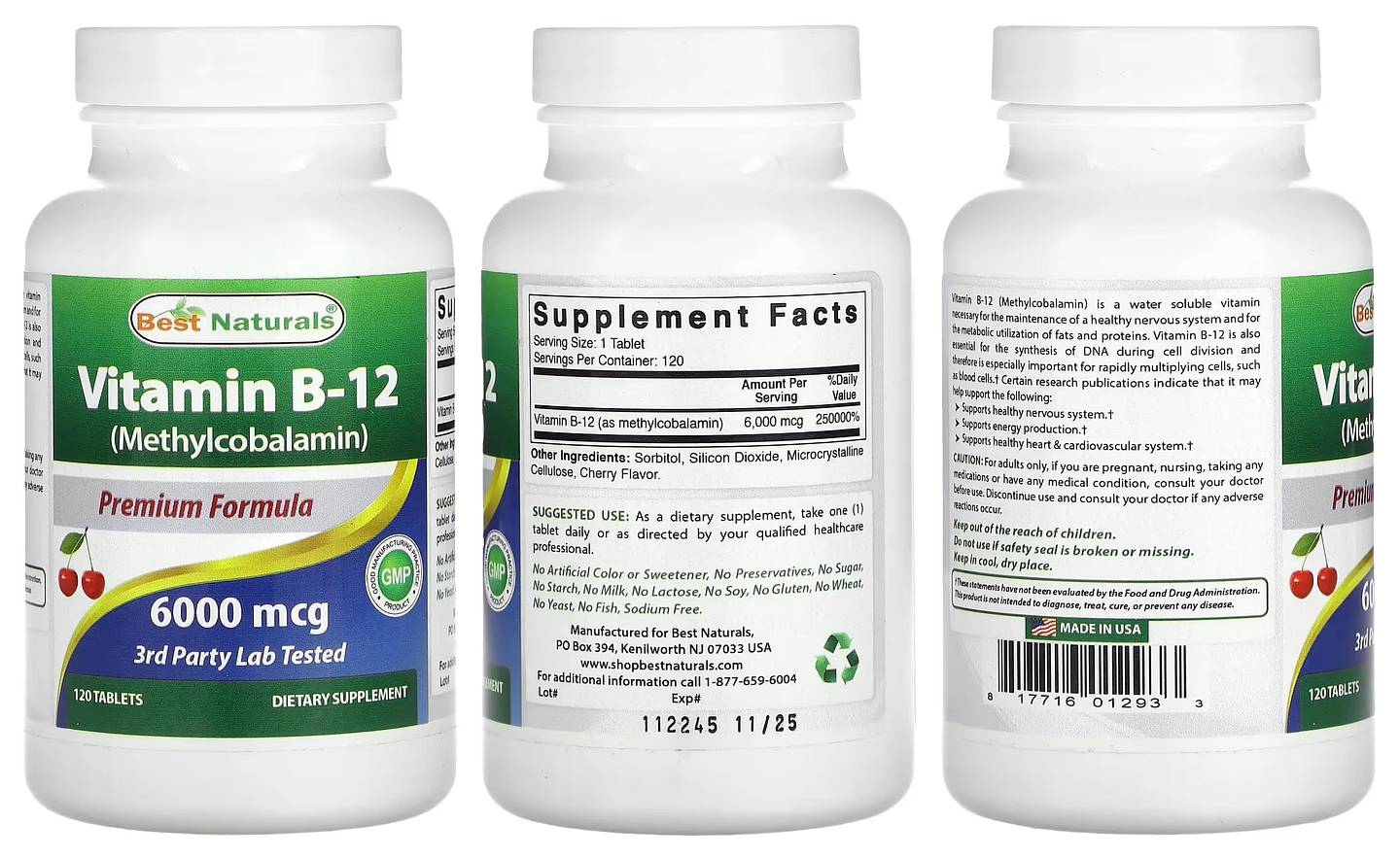 Best Naturals, Vitamin B-12 (Methylcobalamin) packaging