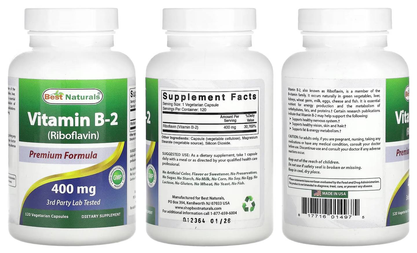 Best Naturals, Vitamin B-2 (Riboflavin) packaging