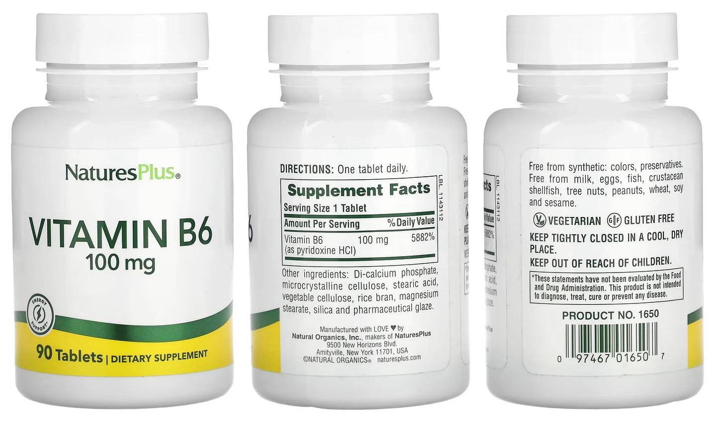 NaturesPlus, Vitamin B-6 packaging