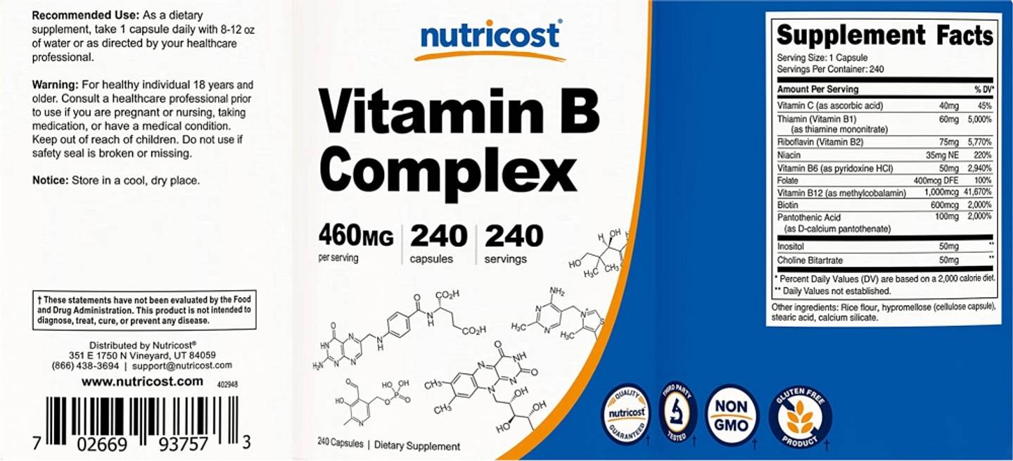 Nutricost, Vitamin B Complex label