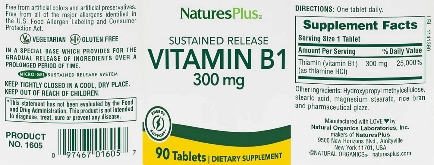 NaturesPlus, Vitamin B1 label