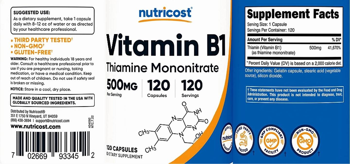 Nutricost, Vitamin B1 label