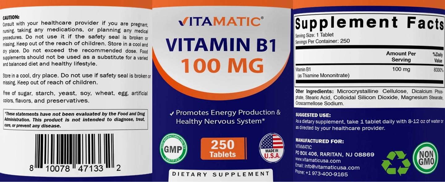 Vitamatic, Vitamin B1 label